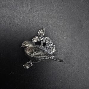Silver Tone Bird Pin Brooch Birds and Blooms 2002 Petite Small